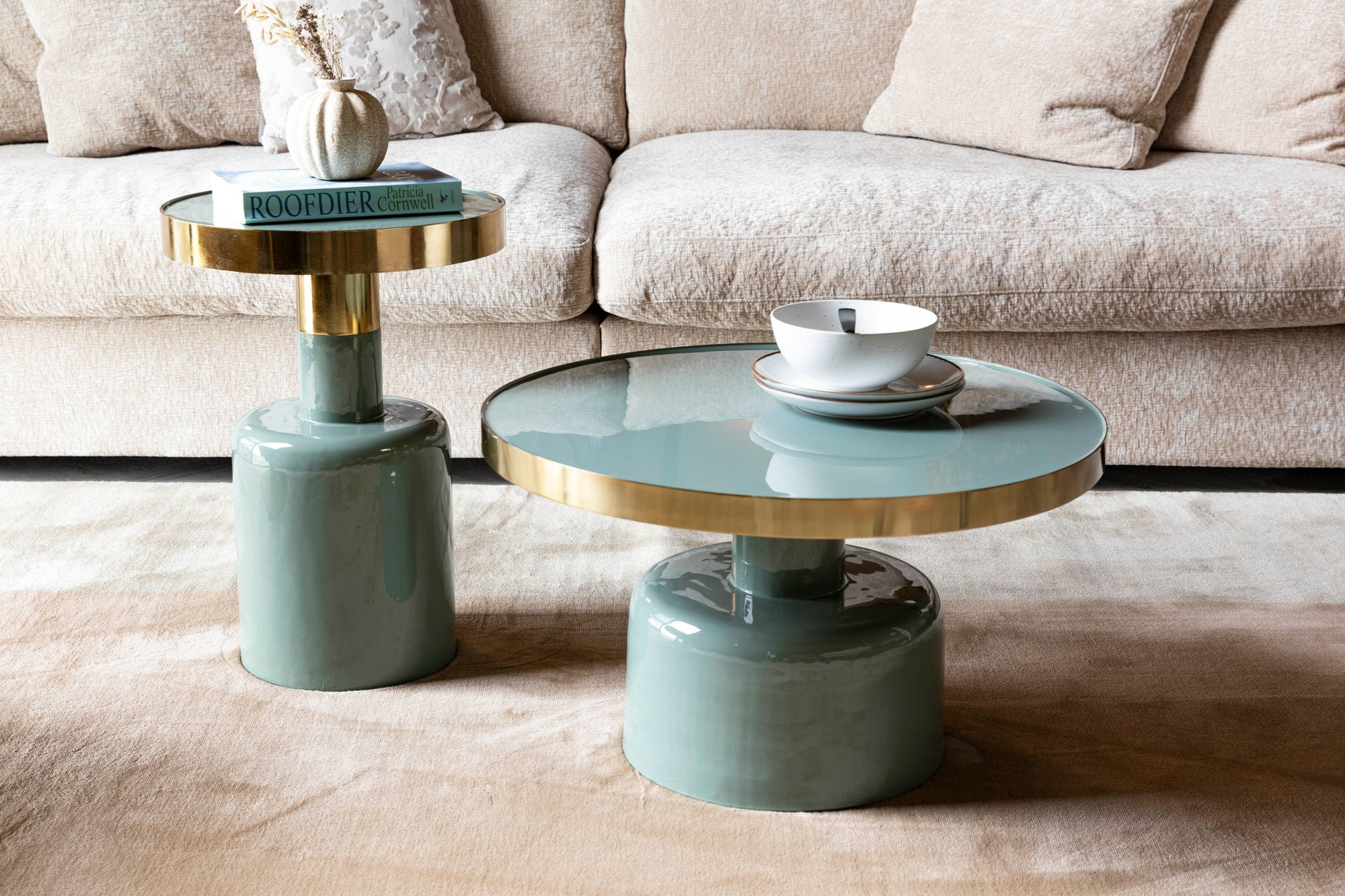 Zuiver Glam Gloss Green & Gold Round Coffee Table